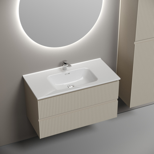 Тумба под раковину Sancos SNOB R SNR90CE 90х40 подвесная цвет бежевый - фото 4